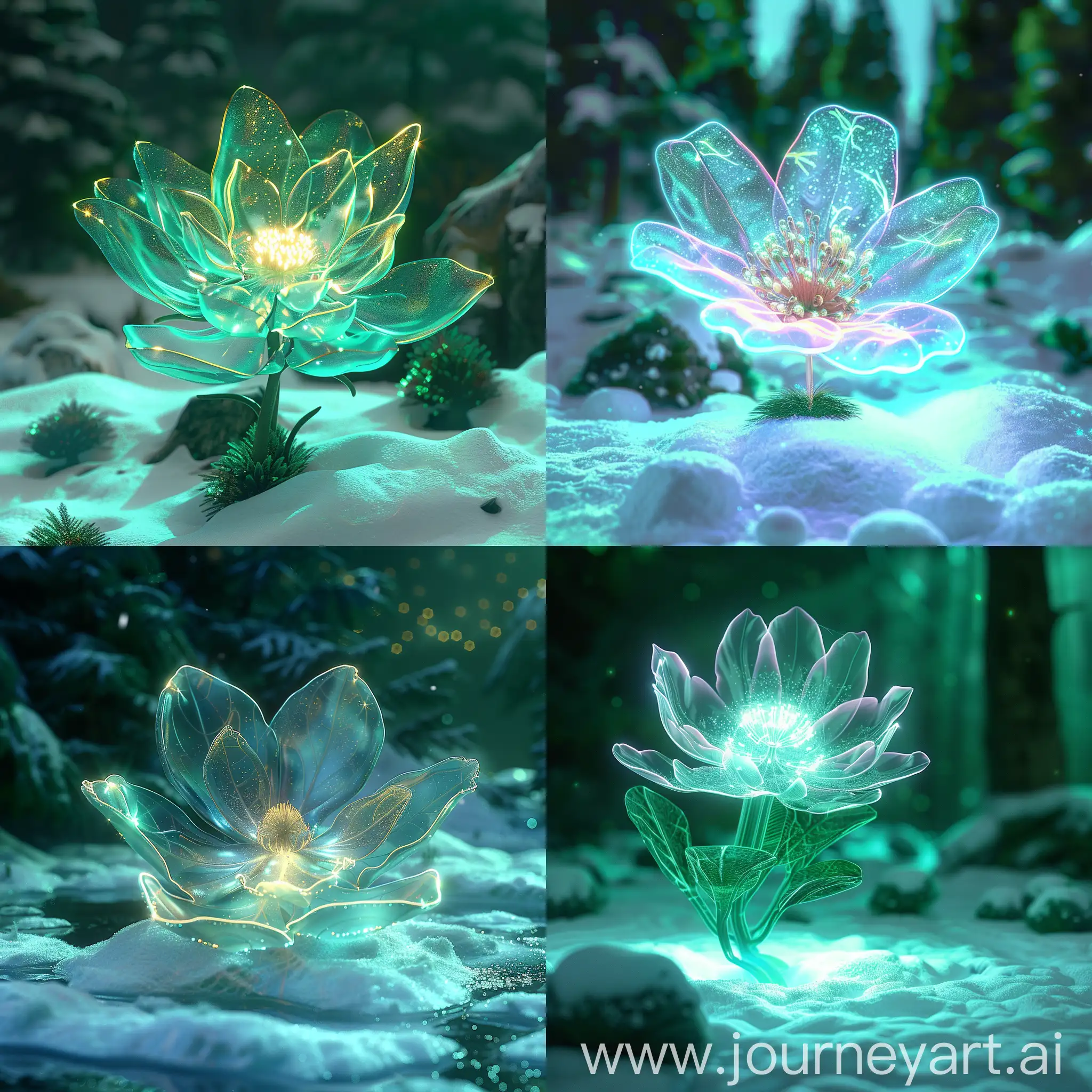 Radiant-Fluorescent-Flower-Amidst-SnowCapped-Emerald-Forest