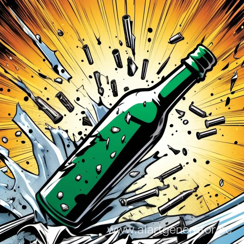 Comic-Style-Bullet-Piercing-Alcohol-Bottle-Explosion