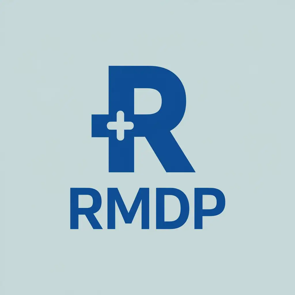 logo, R with medical plus sign then followed by letter MDP, with the text "RMDP", typography, be used in Medical Dental industry