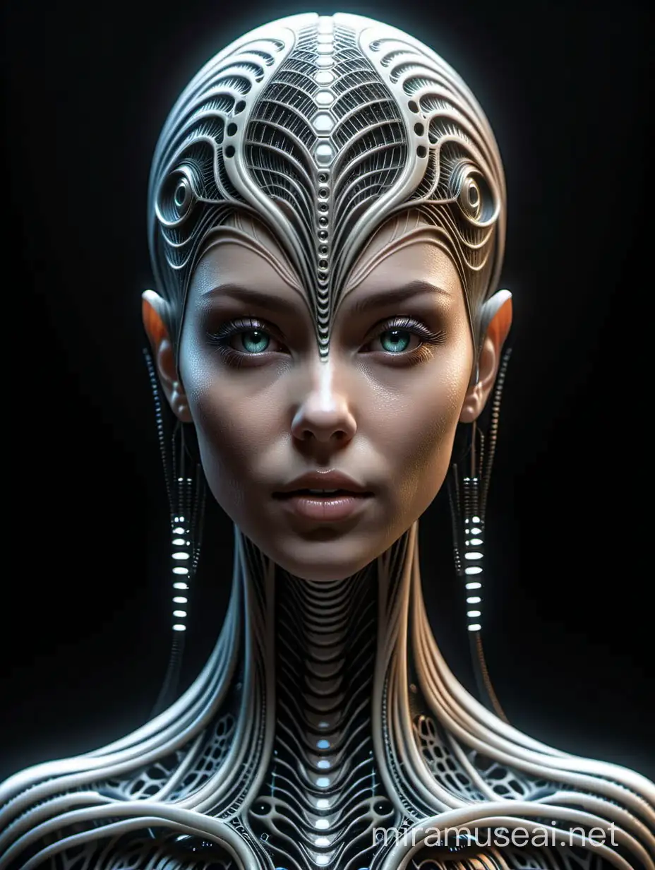 Fractal Textured Female Humanoid in HR Giger Style