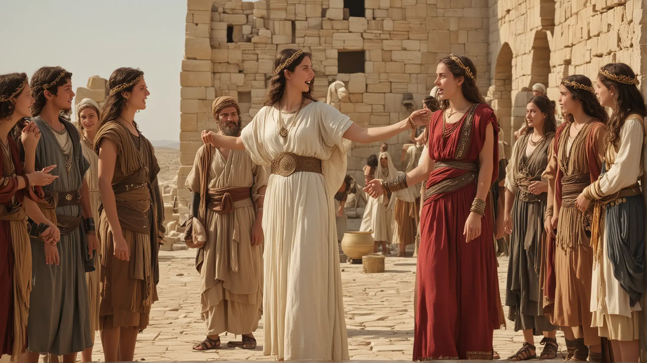 Daughter of Jephthah Meeting Friends in a Serene Gathering