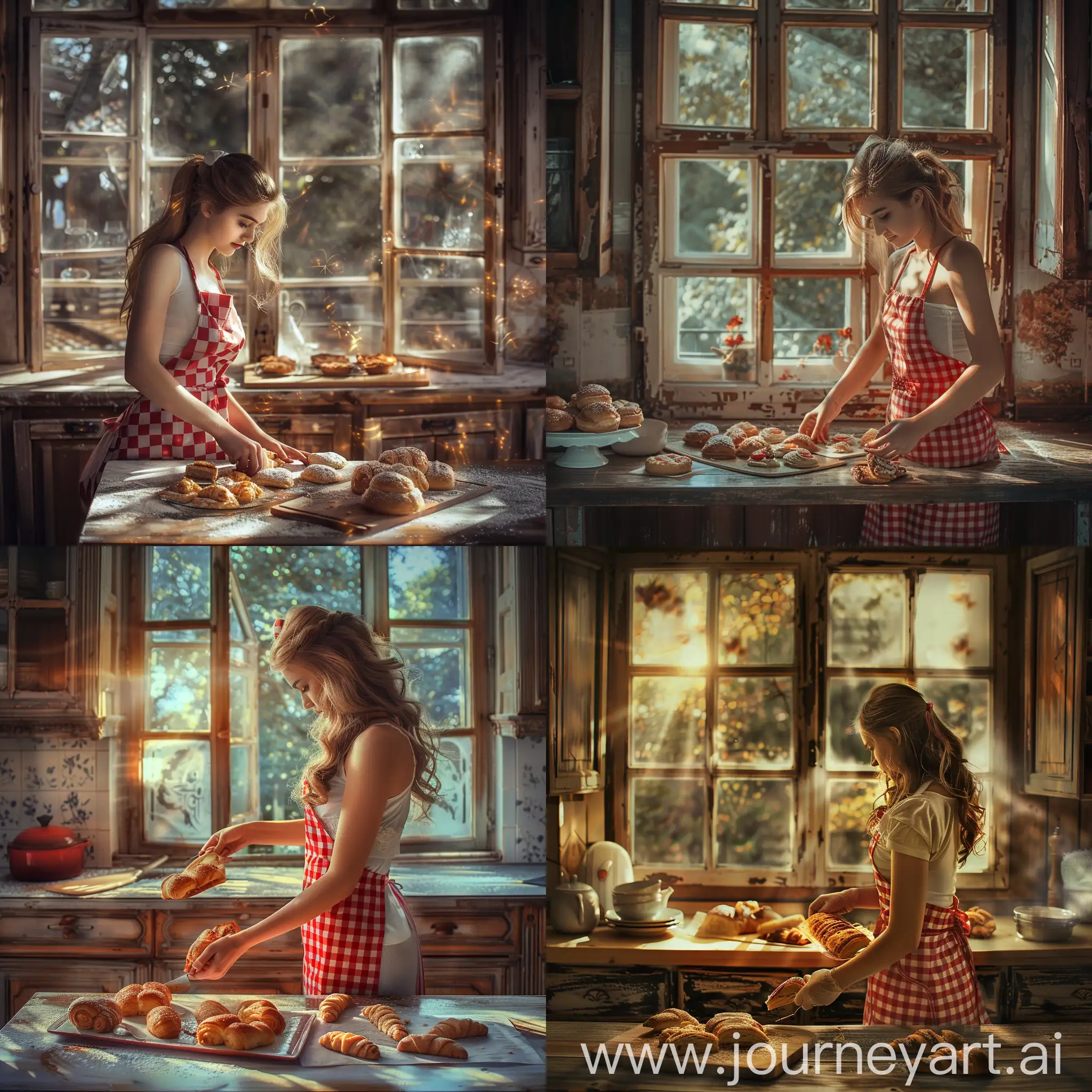 Young-Woman-Baking-French-Pastries-in-Rustic-Kitchen-with-Sunlit-Nature-View