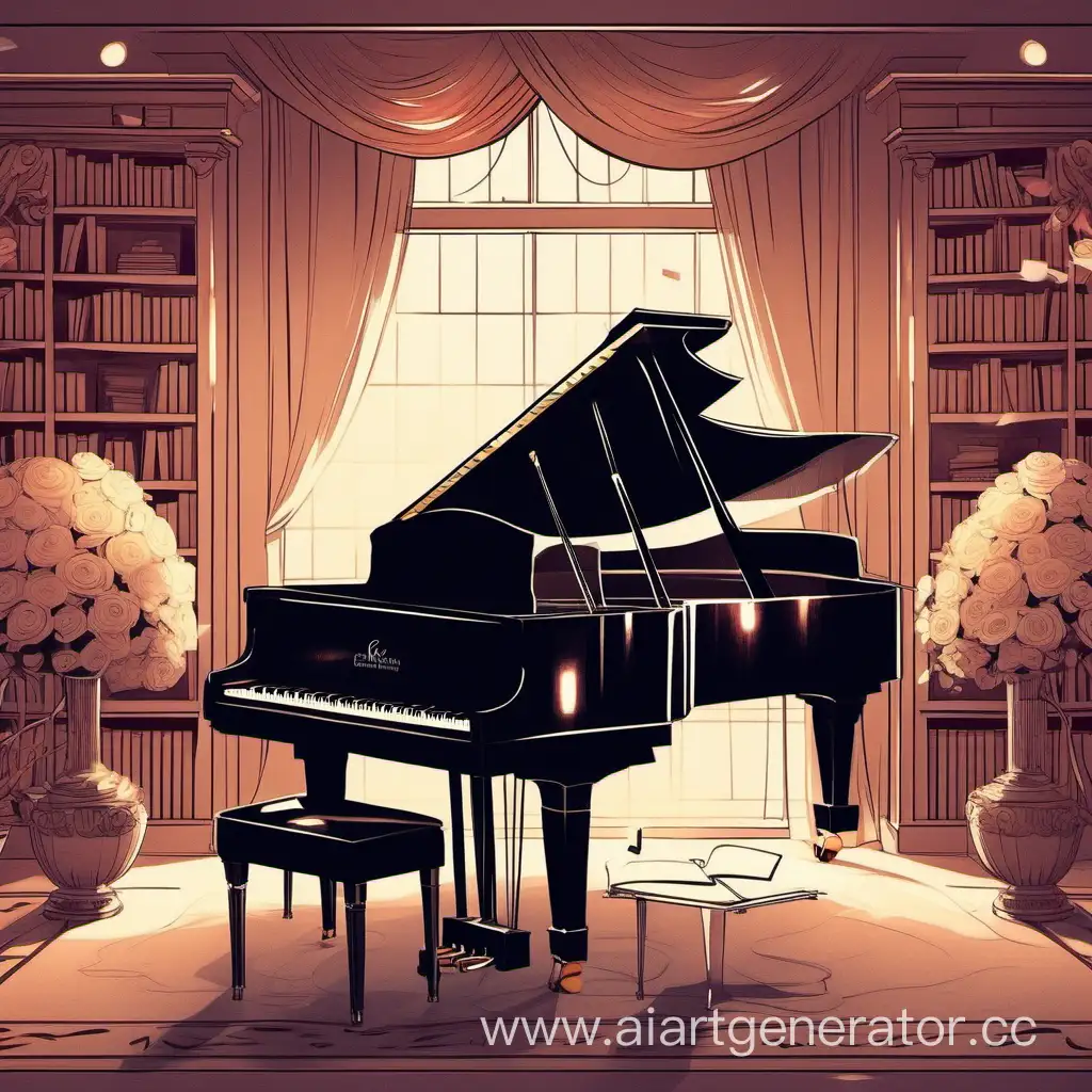Классическая музыка, романс, музыкальный салон, рояль, ноты, иллюстрация, душевность, чувства