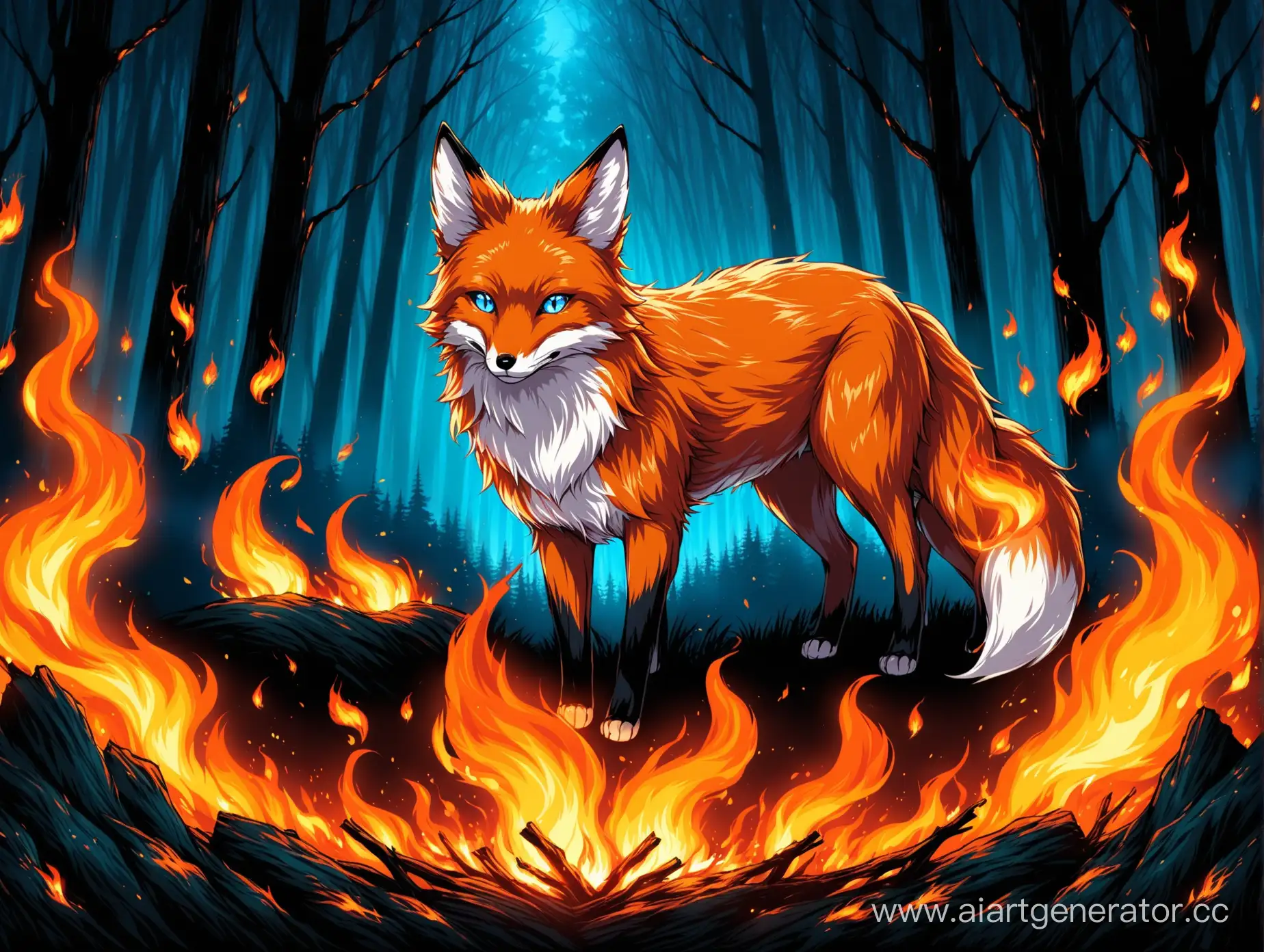Fiery-BlueEyed-Fox-in-a-Mysterious-Dark-Forest