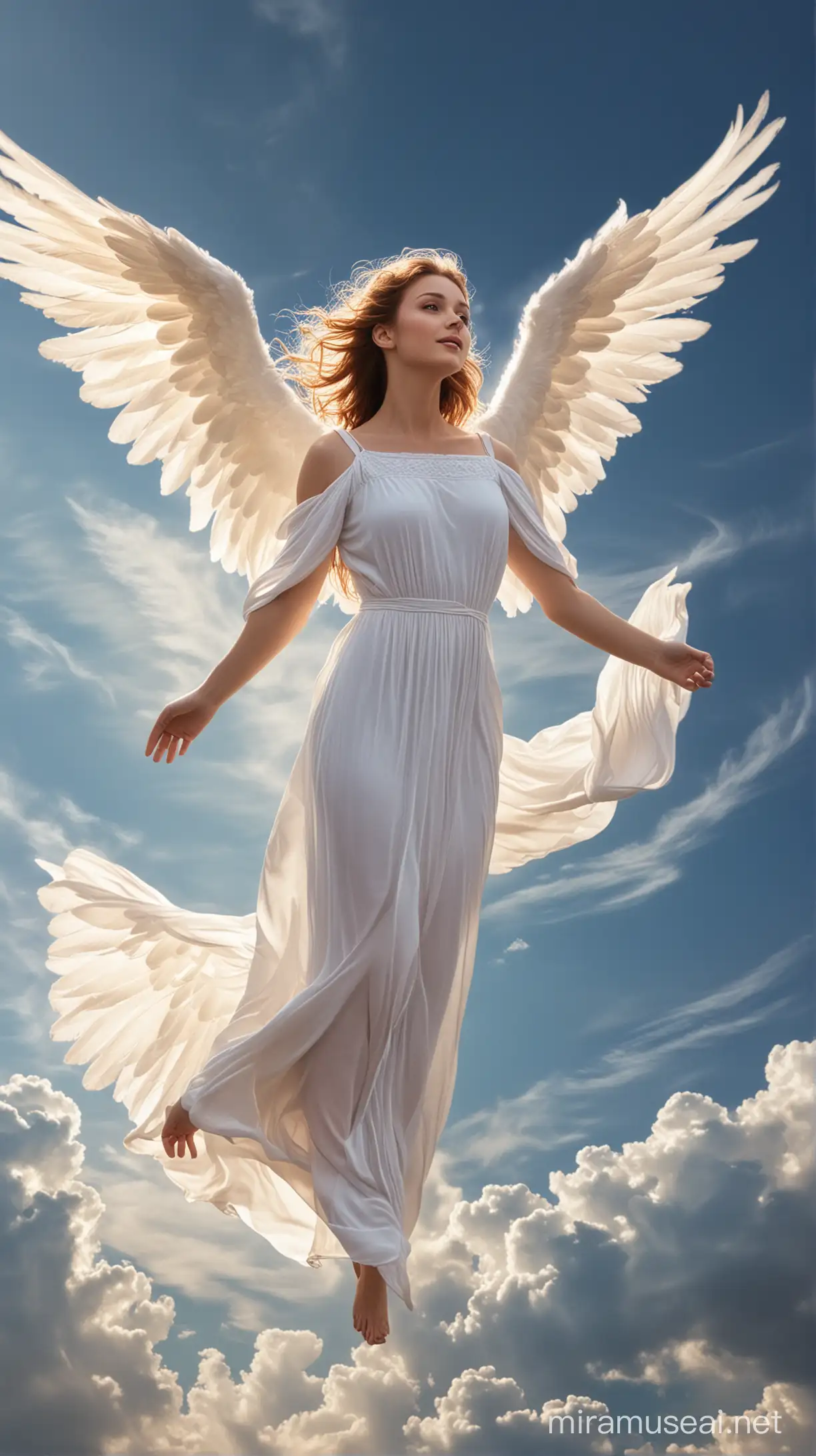 Heavenly Angel Soaring Amidst Clouds
