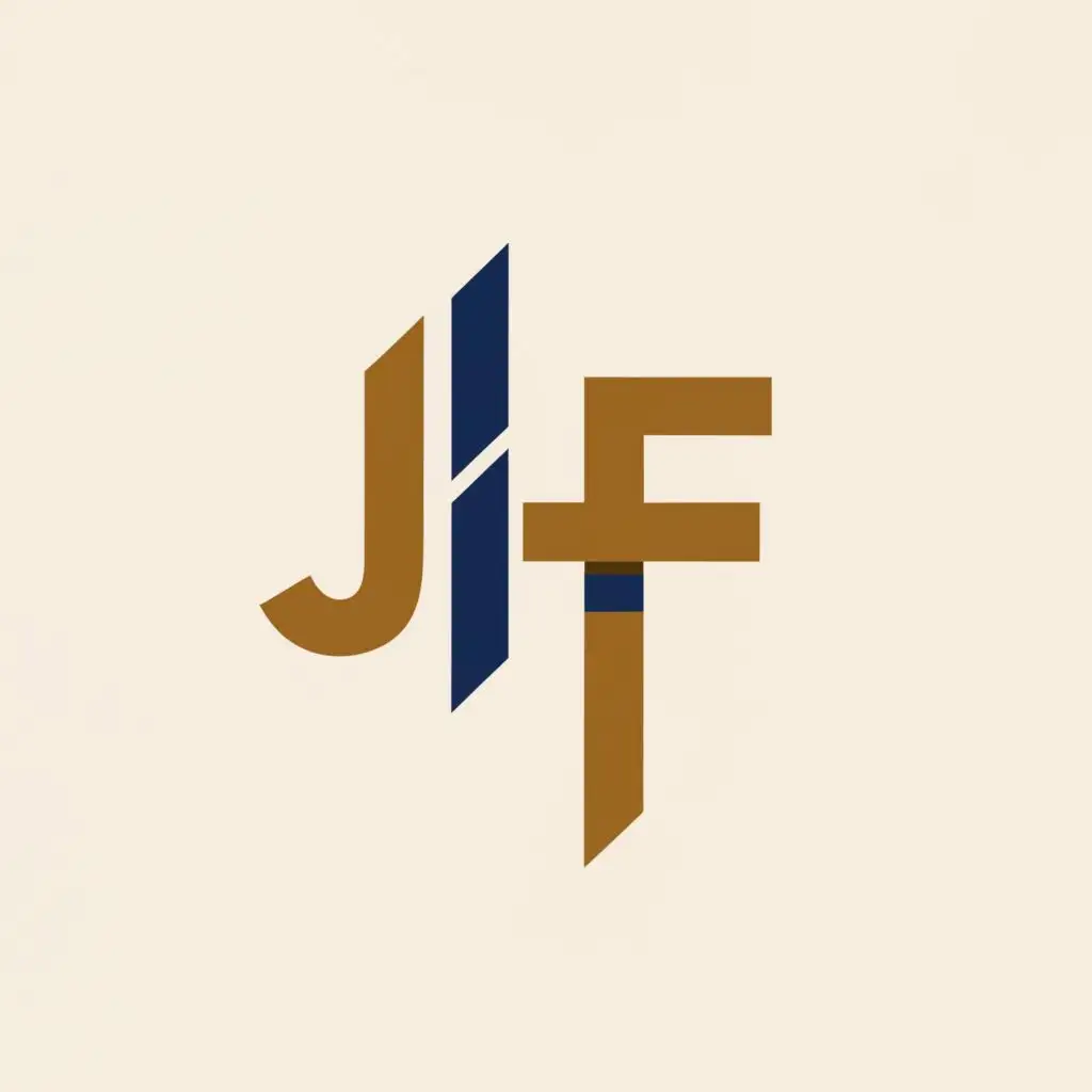 a logo design,with the text "JF using Rich ochre, sapphire blue, and ivory", main symbol:chevron next to JF letters,Moderate,be used in Technology industry,clear background