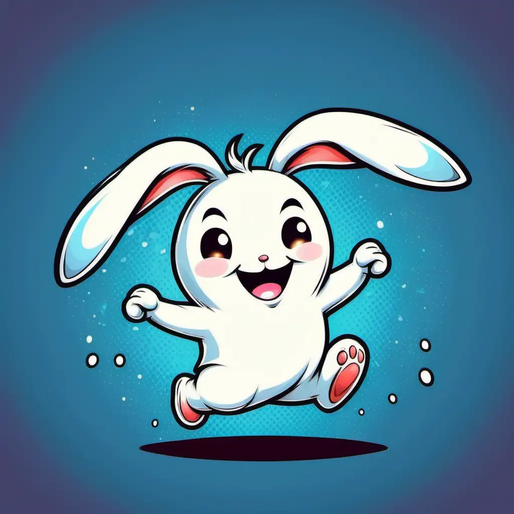 Joyful Bunny Ghost Cartoon with Big Ears Hopping and Smiling