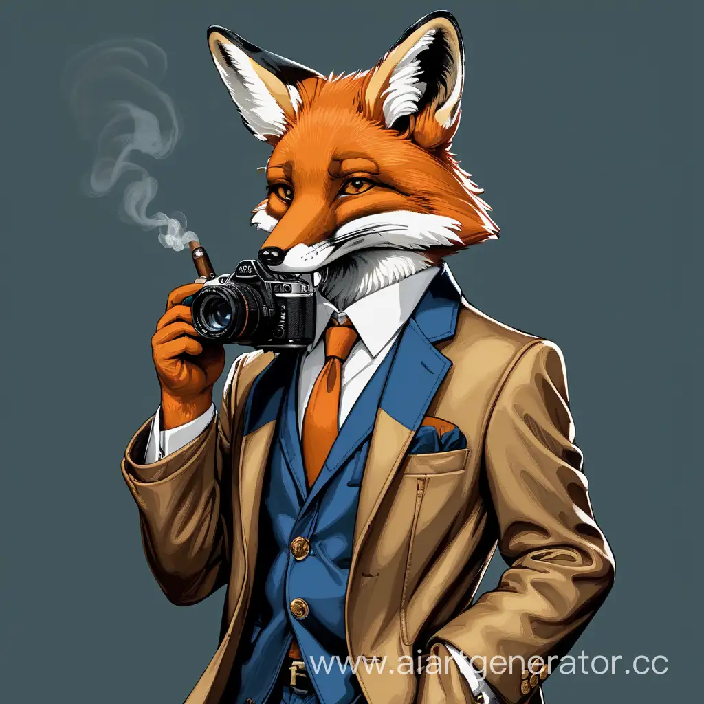Sly-Fox-Photographer-Captured-in-Stylish-Jacket-with-Cigar
