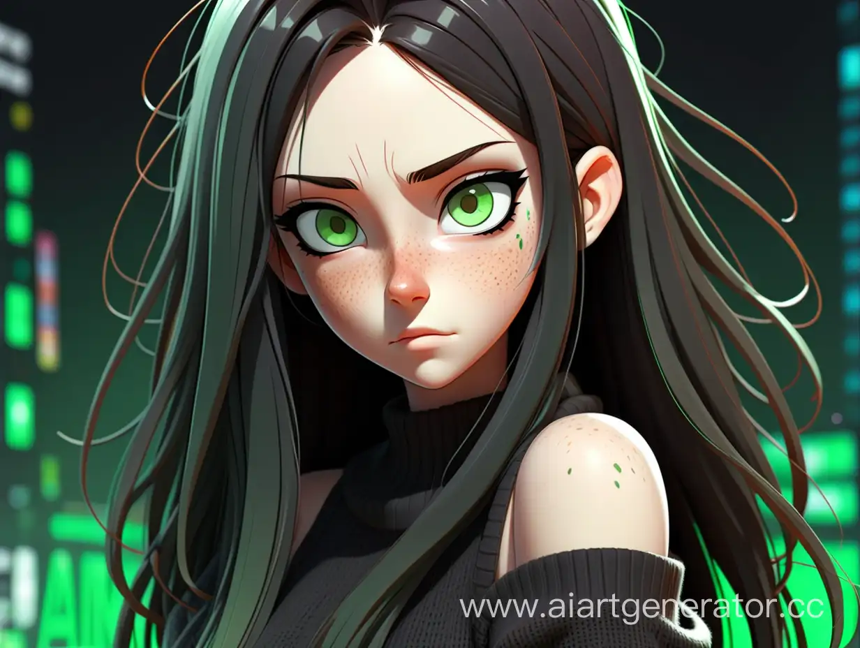 Cyber-Anime-Girl-with-Long-Black-Hair-and-Green-Eyes-in-OpenShoulder-Sweater