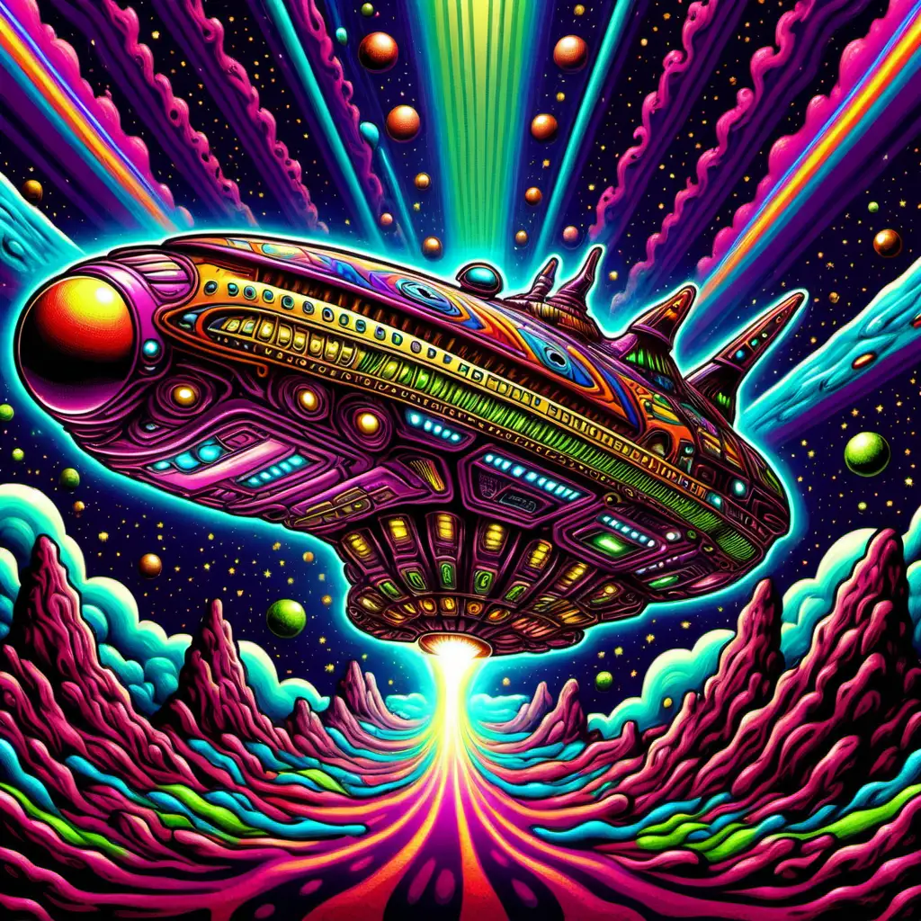 Vibrant Psychedelic Spaceship Journey