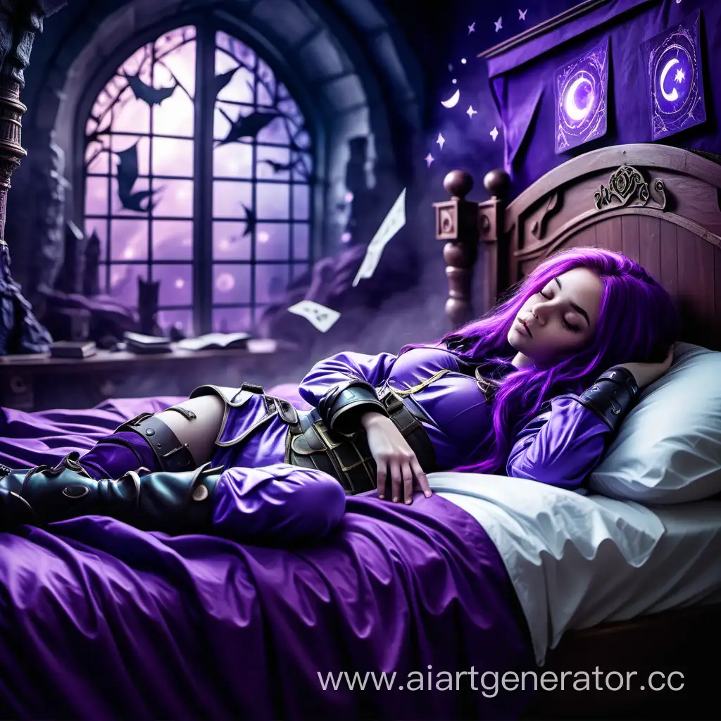 Dreaming-in-a-Fantasy-World-PurpleHaired-Girl-in-Combat-Attire