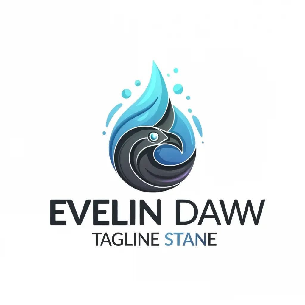 a logo design,with the text 'Eveline Daw', main symbol:inked and painted crow head inside water droplet, cold colors, minimal lines,Moderate,be used in Entertainment industry,clear background