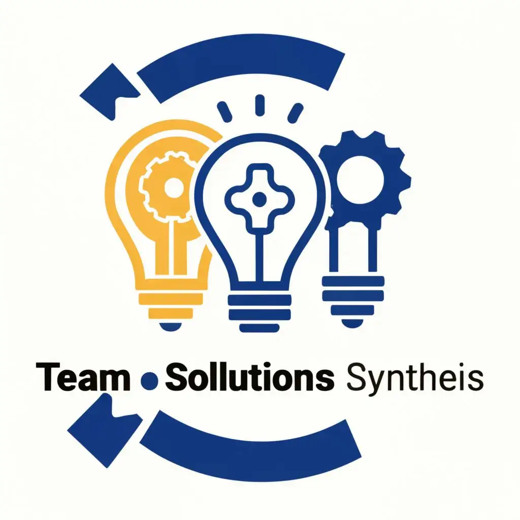 logo, """
idea, innovation

""", with the text "Team Solutions Syntheis", typography