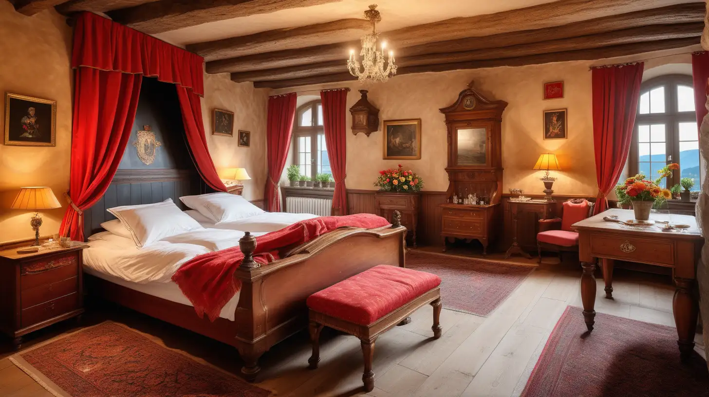 Luxurious Medieval Castle Hotel Room with Traditional German Decor