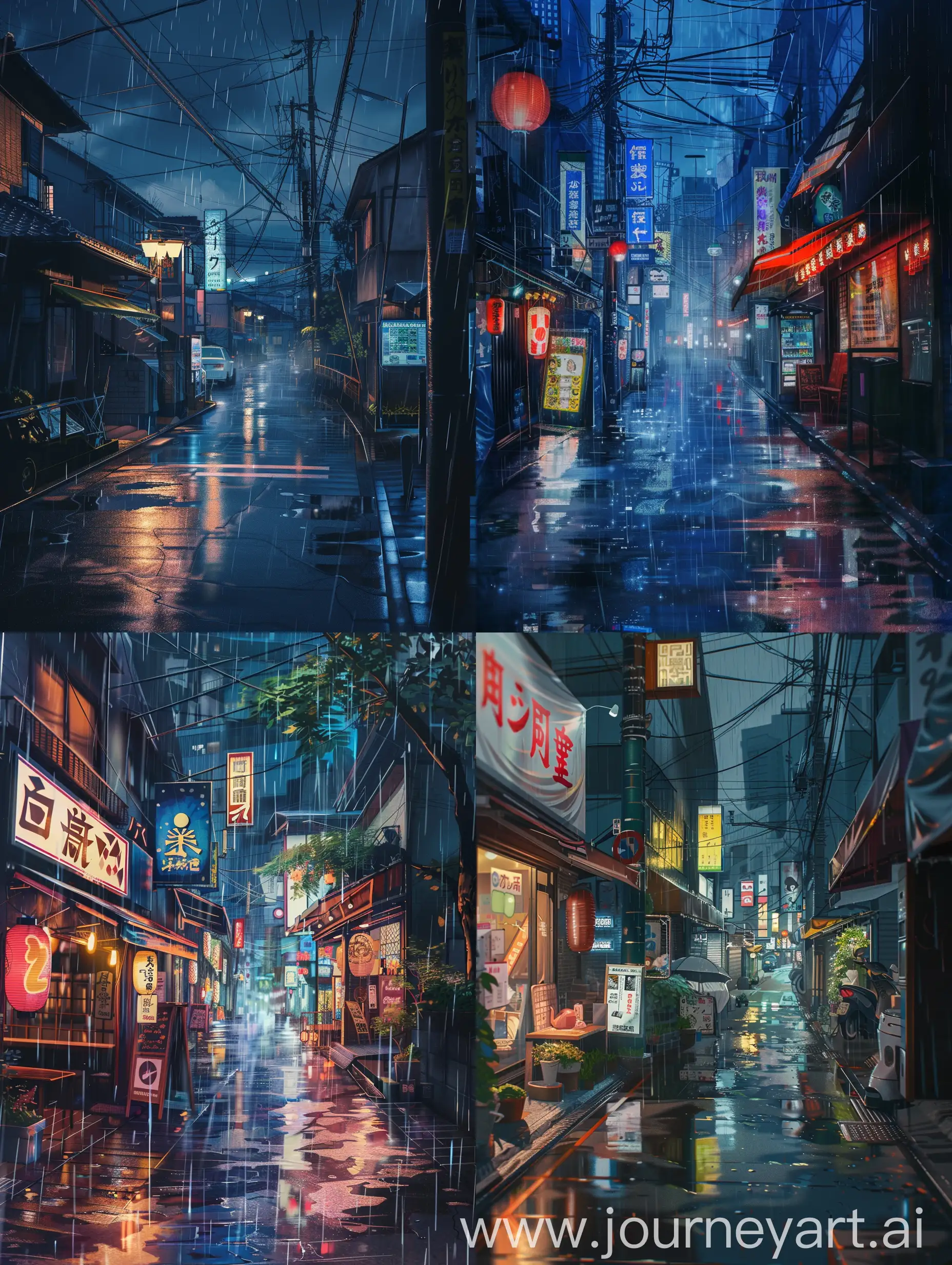 Rain, street, Japan, empty place, anime style.