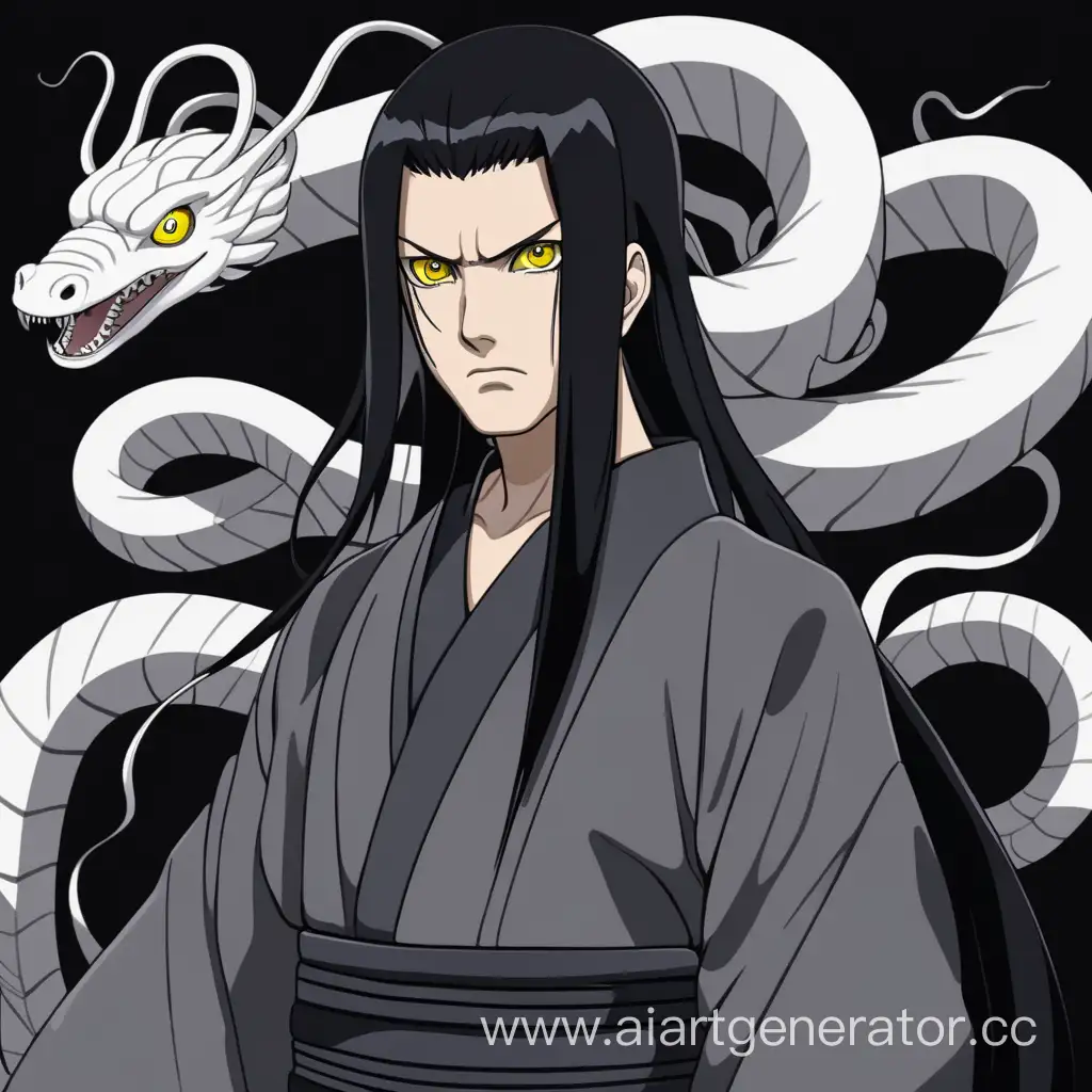 Anime-Style-Ninja-in-Dark-Gray-Haori-Surrounded-by-White-Snakes