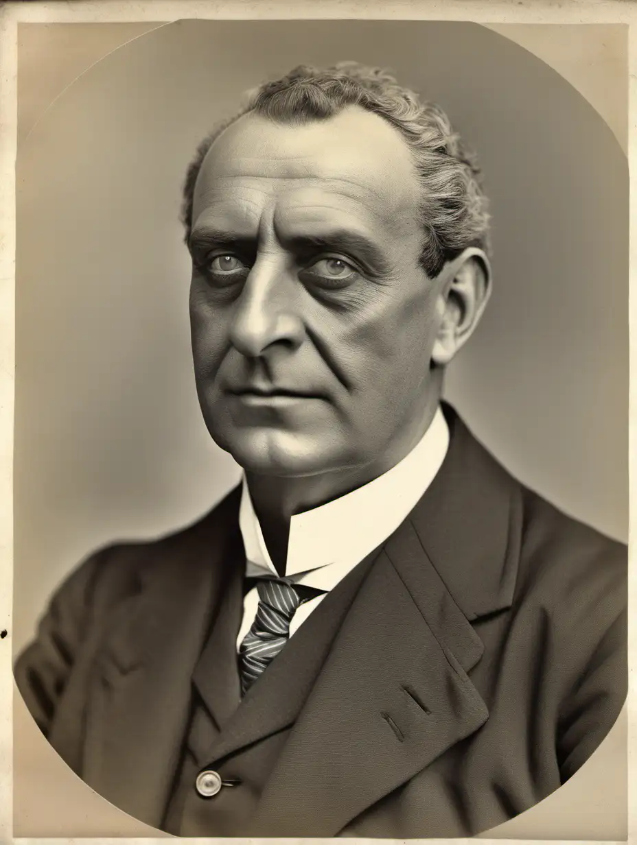 A head and shoulders vintage portrait portraying a man that is  a respected civil servant, born in Funchal, in the island of Madeira, 50 years old, that was recommended for the position of department head by superiors, however, he did not take office due to envy and pressure from other interested parties