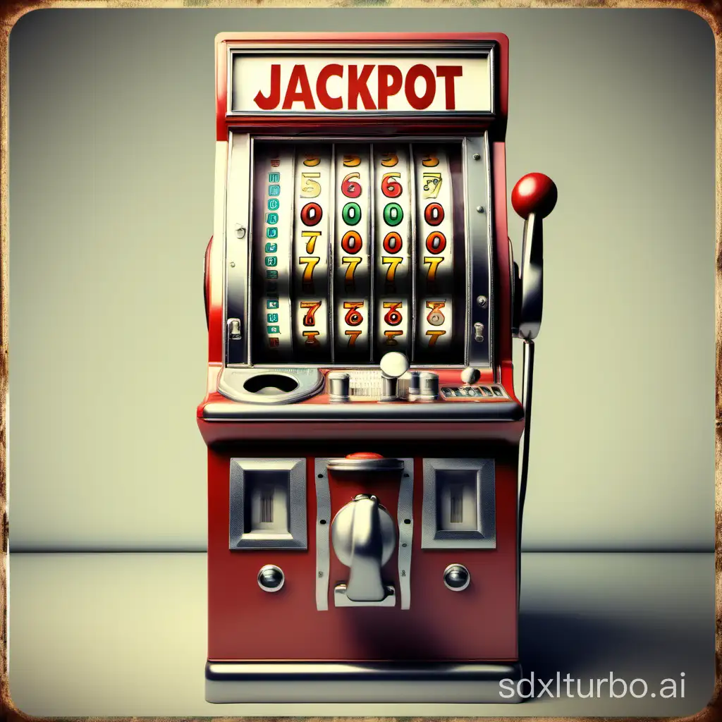jackpot machine, old color photo, realistic, all numbers are 6