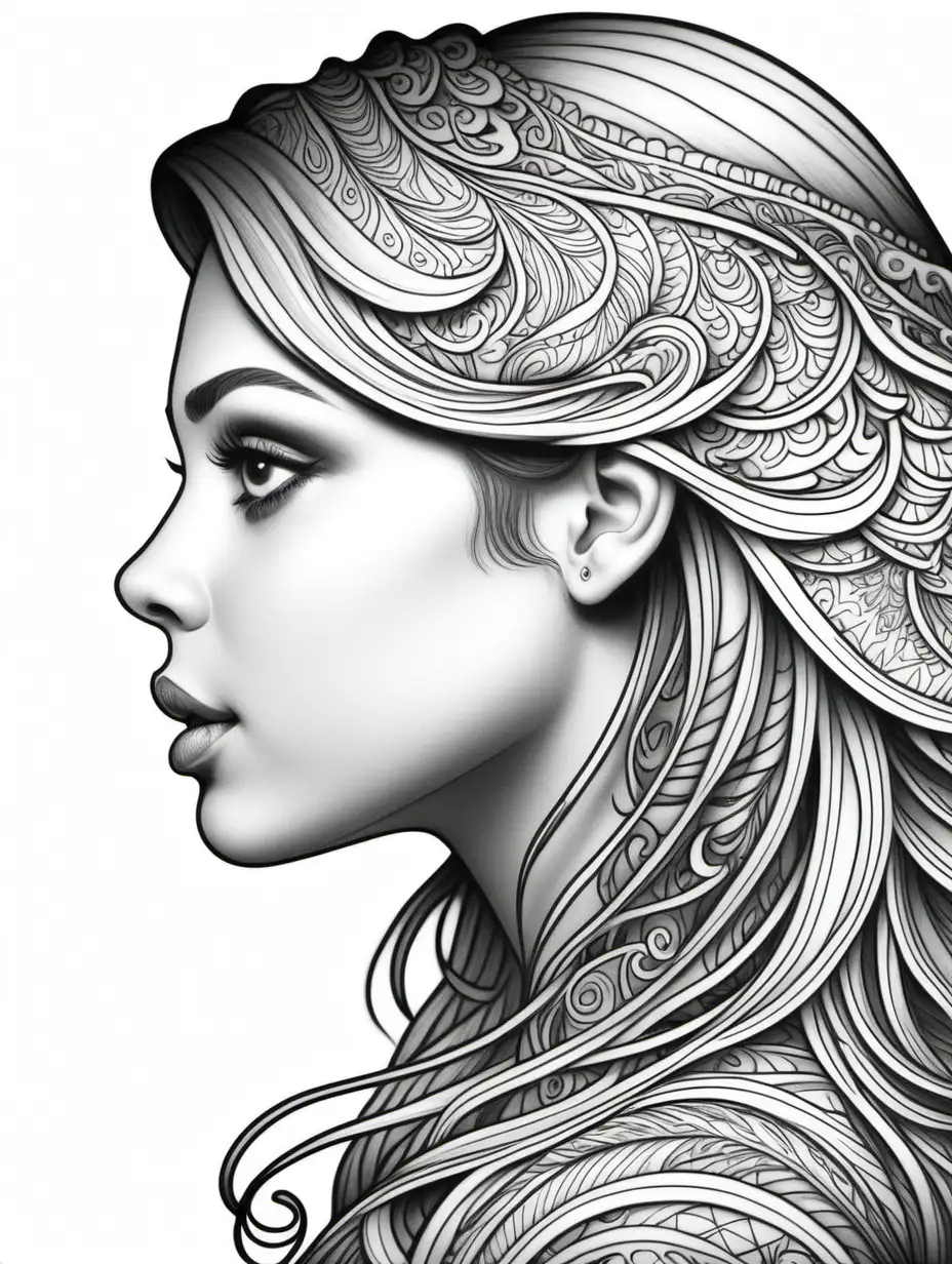 Detailed Black and White Adult Coloring Book Profile