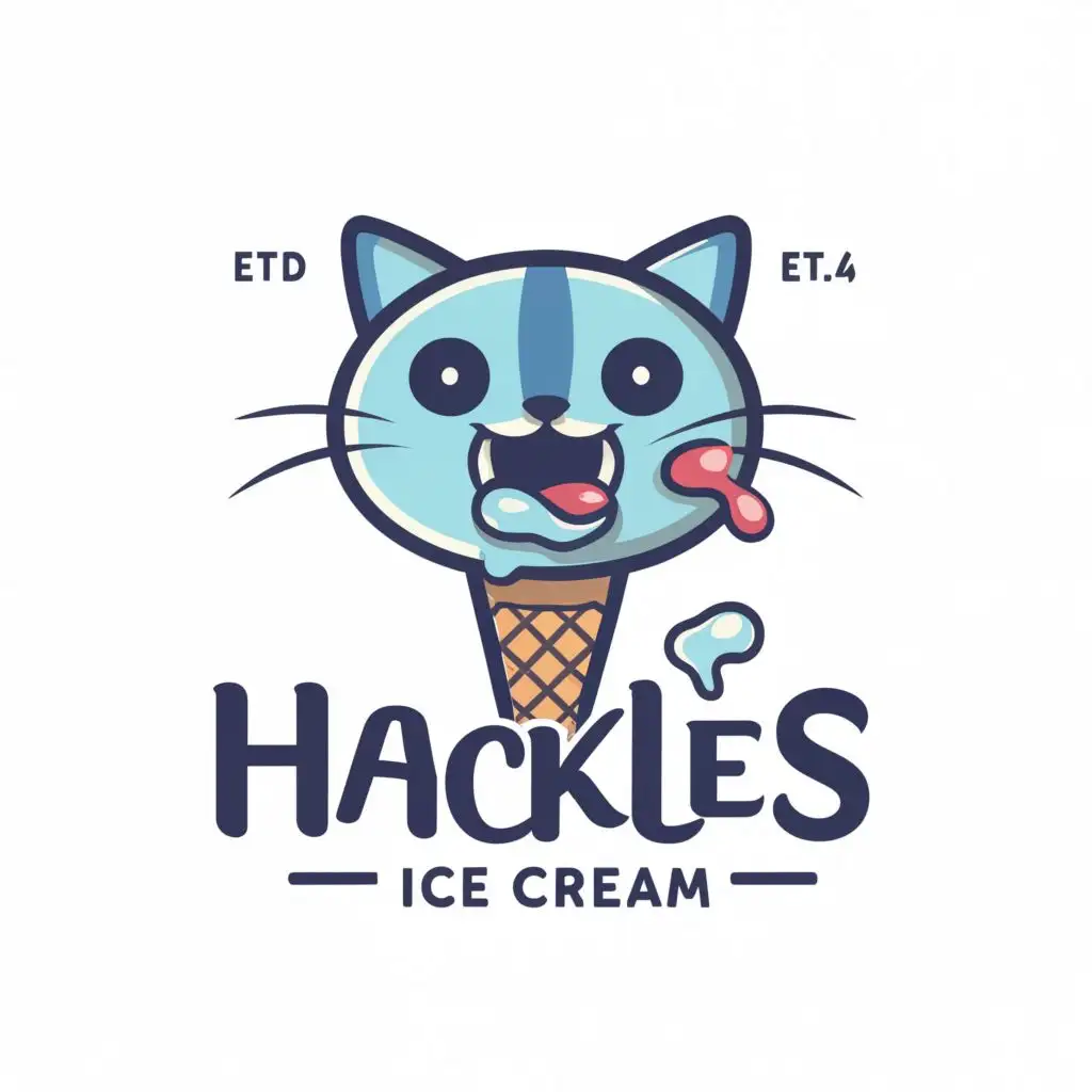 a logo design,with the text "Hackles Ice Cream", main symbol:cat ice cream,Moderate,be used in Restaurant industry,clear background
