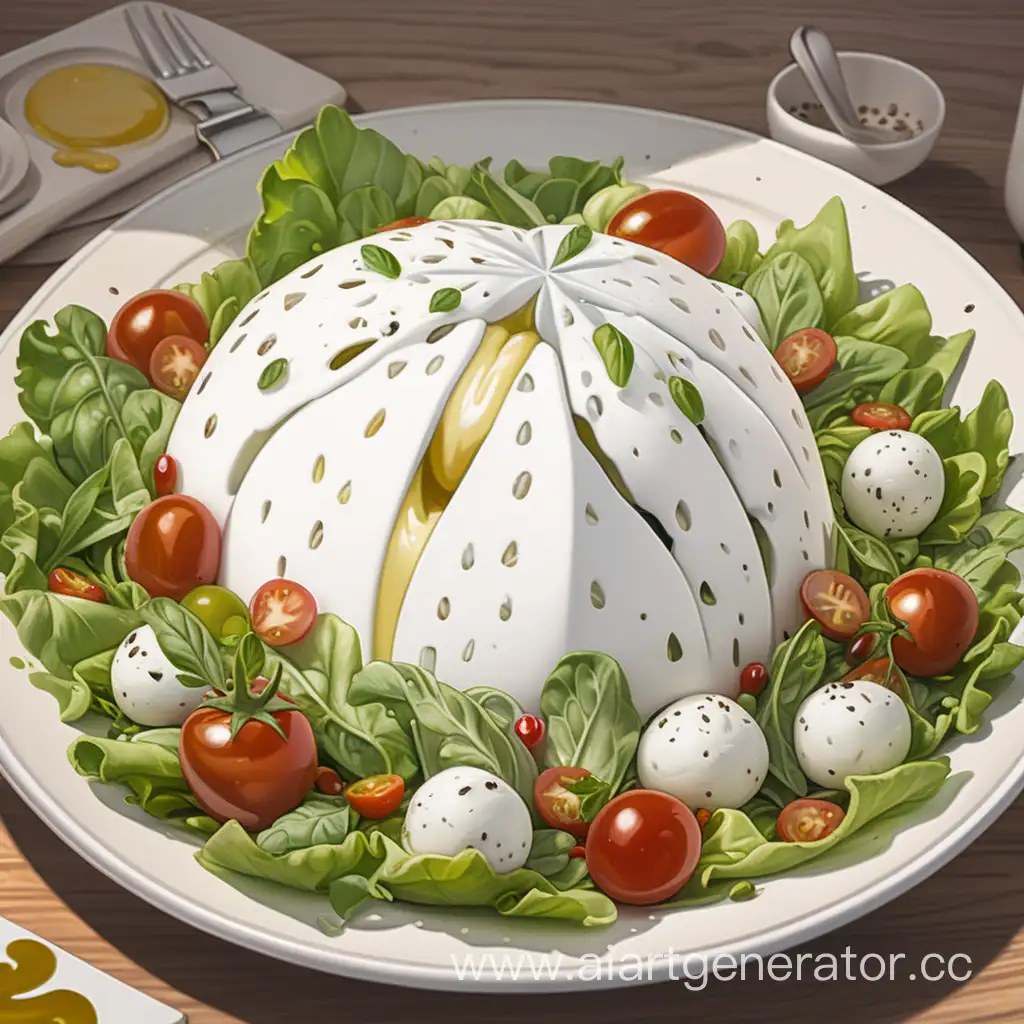 Buratta salad art in anime style
