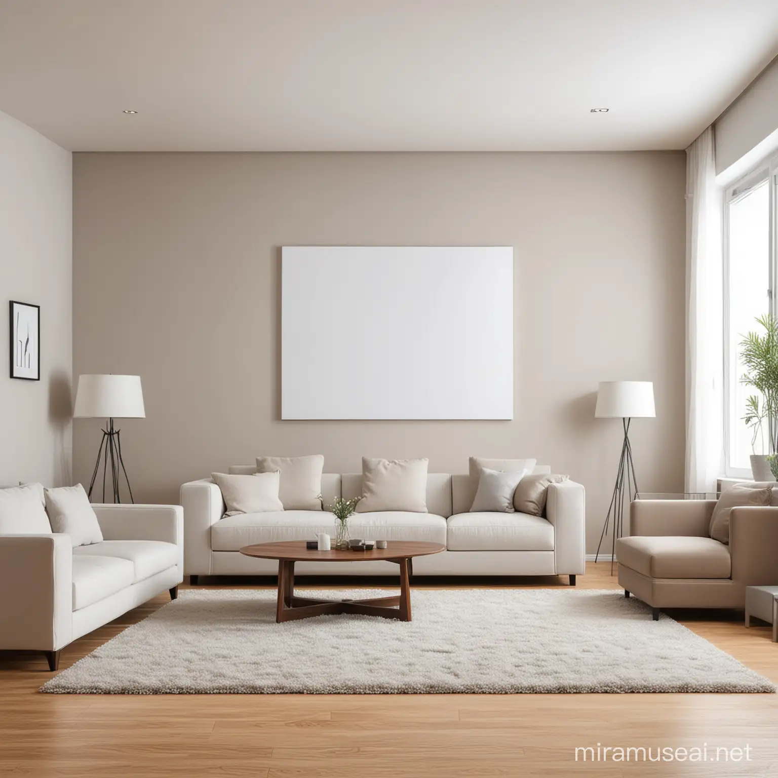 room, a blank rectangular picture, modern room with furnitures, 