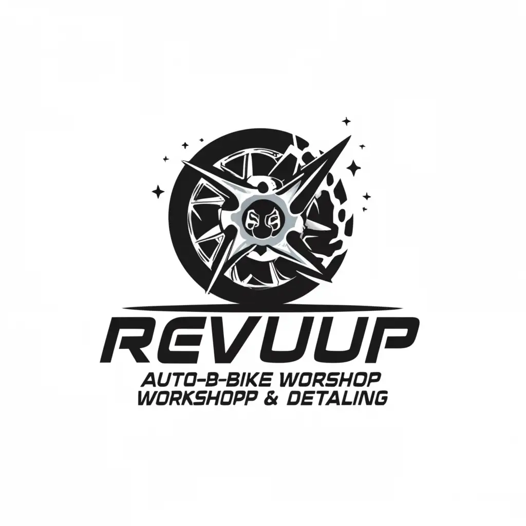 a logo design,with the text "RevUp Auto-Bike Workshop & Detailing", main symbol:Drift,Moderate,be used in Automotive industry,clear background