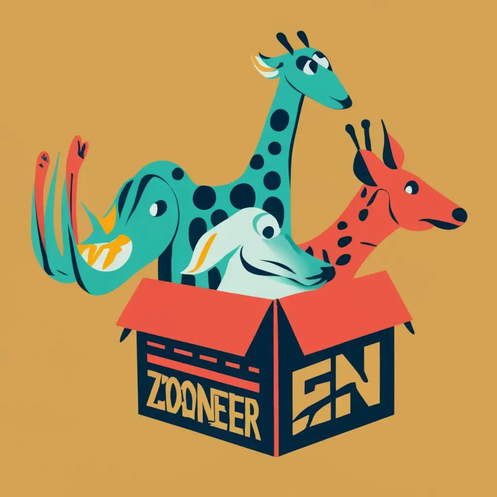 logo, Group Of Animal hiding in box, with the text "Zooneer", typography