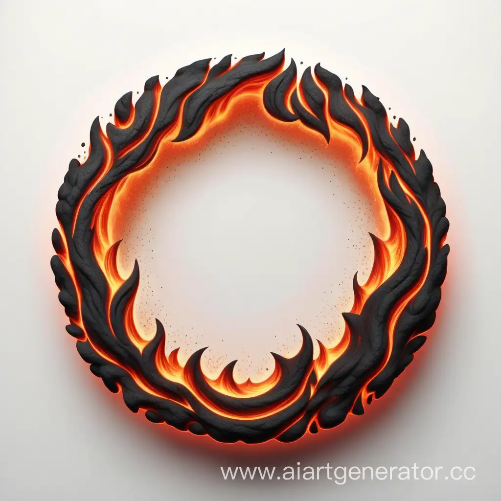 simple icon of a 3D lava cercle vintage frame, made of fire. white background.