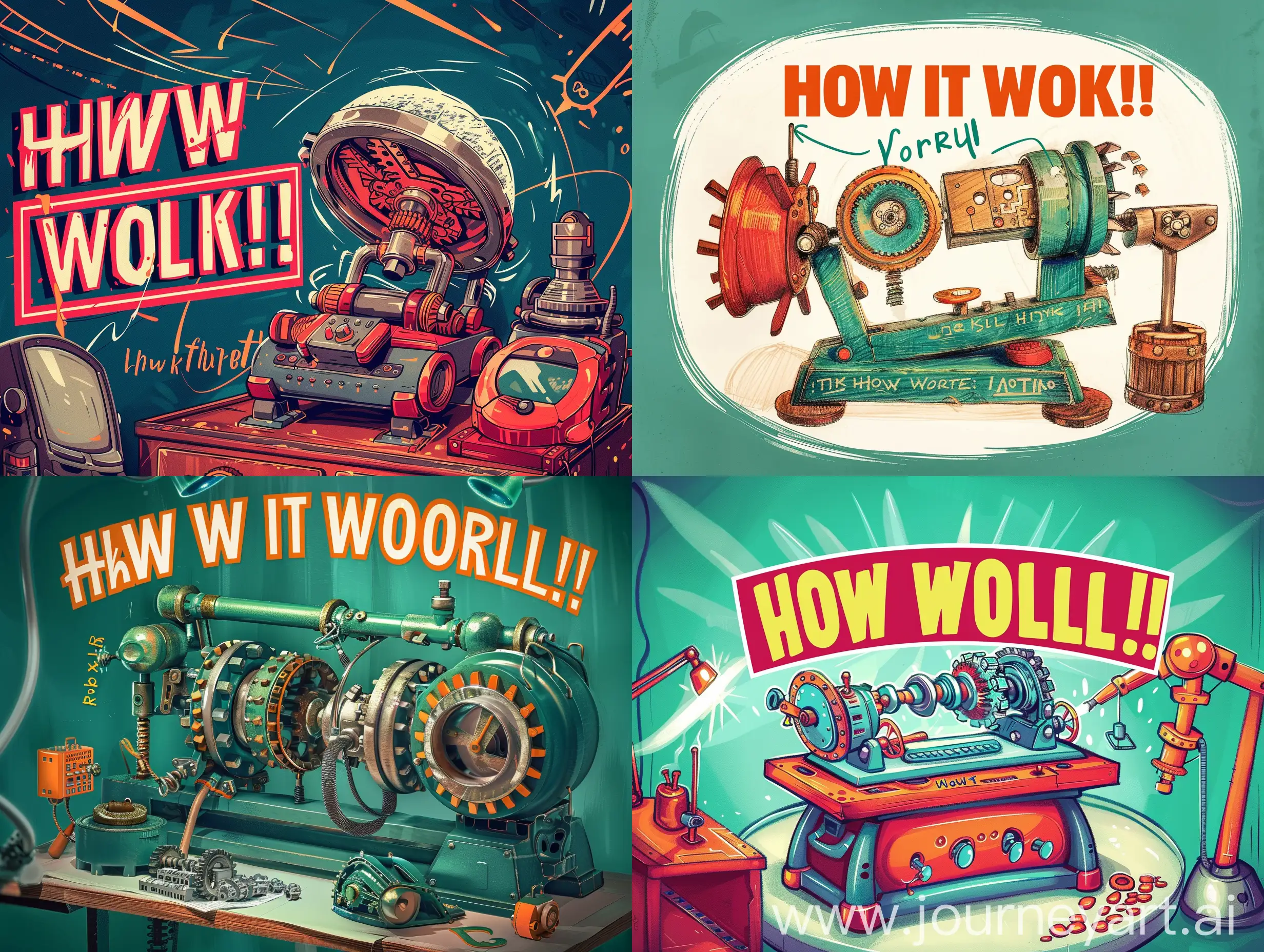 Mechanisms, cover for a children's computer game, the inscription "How does it work!?"