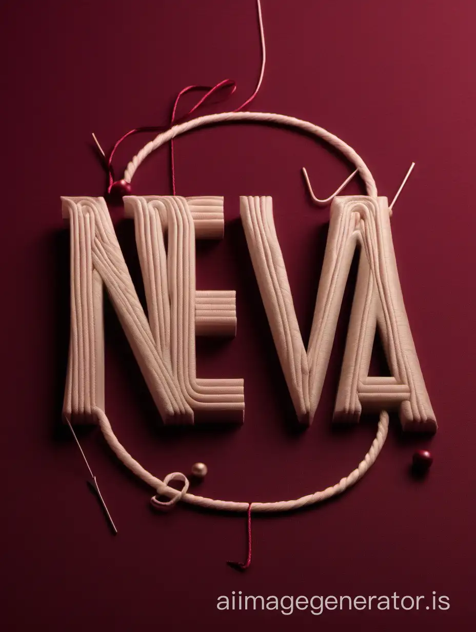 inscription workshop Neva. Combination of letters "Н" and "В" (from "Neva") in the form of an elegant thread. background burgundy color