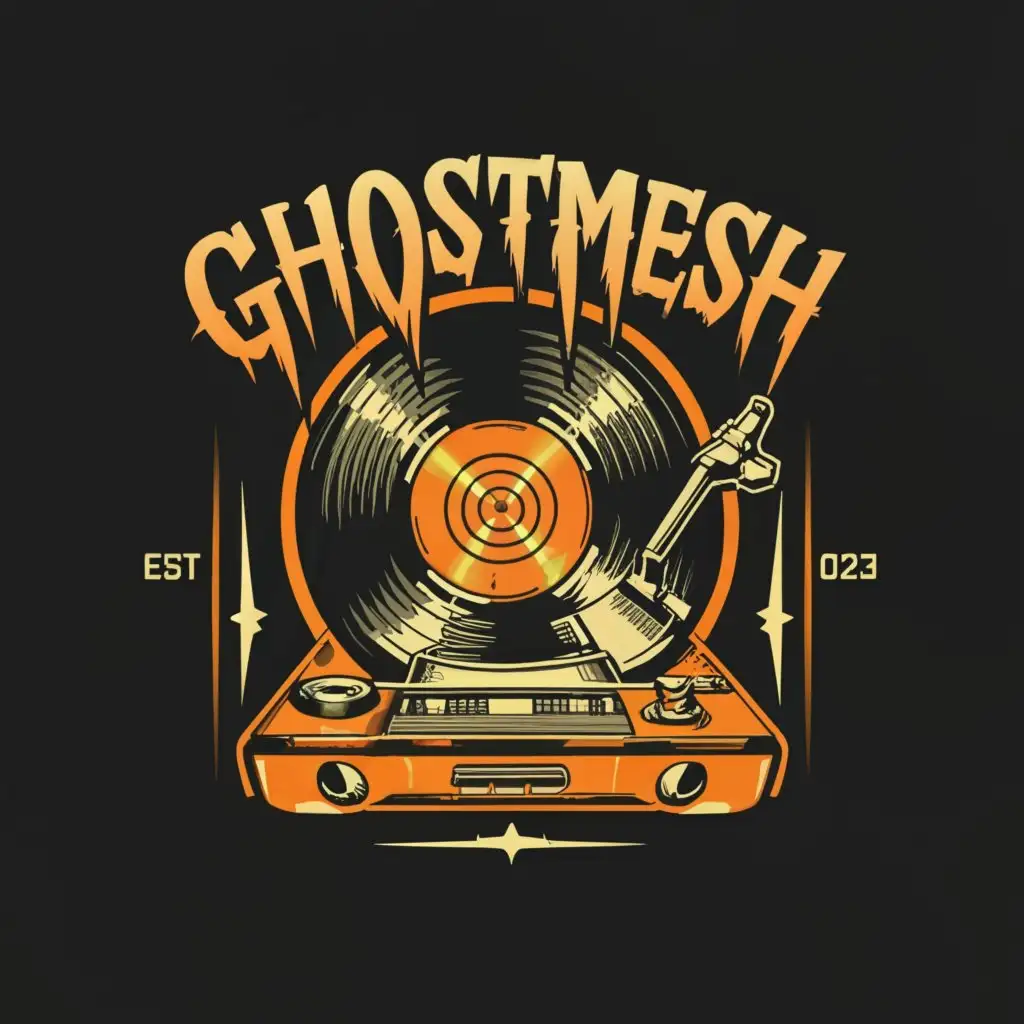 a logo design, with the text 'Ghostmesh', main symbol: oldschool, hip-hop, vinyl, bass, poster, Moderate, clear background