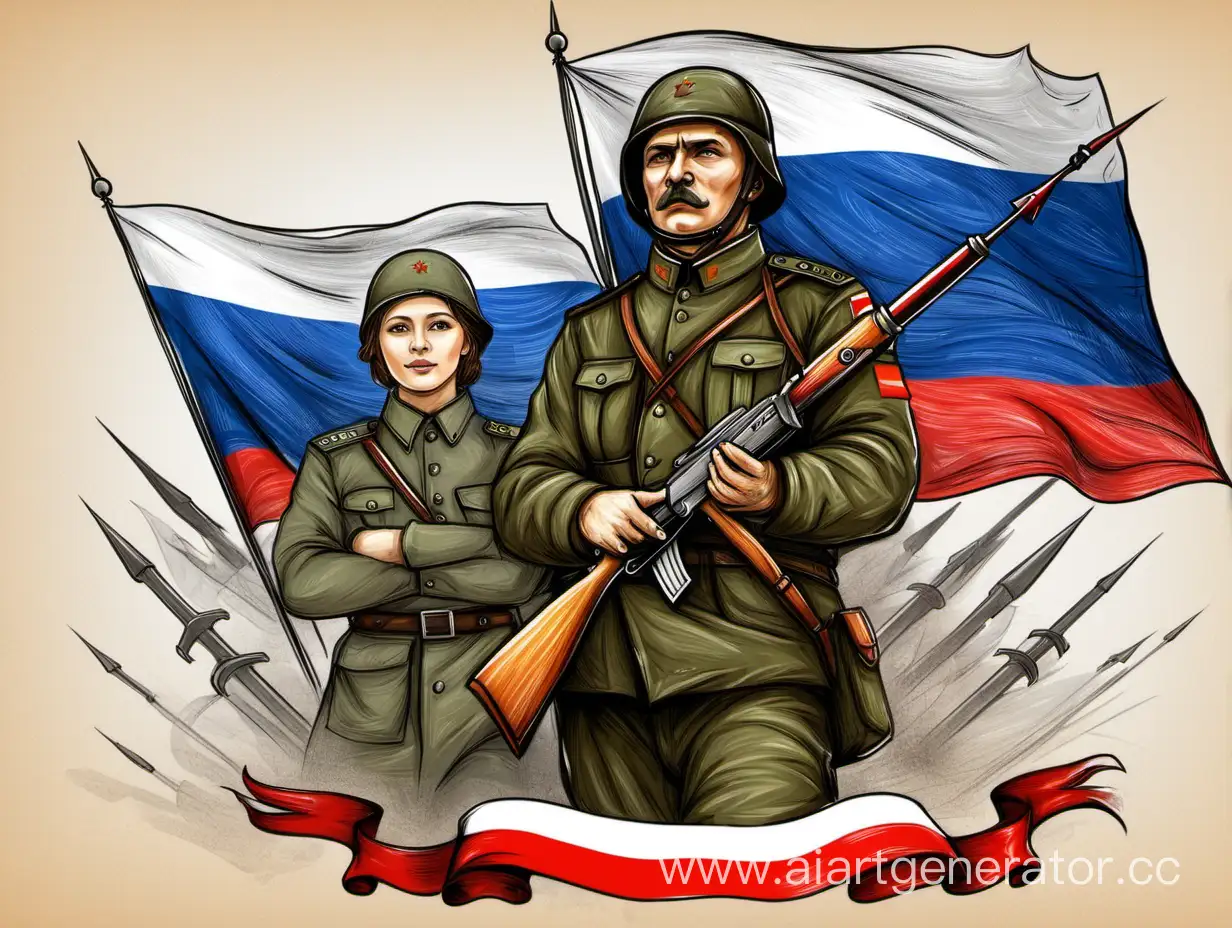 рисунок-плакат на 23 февраля - день защитников отечества России