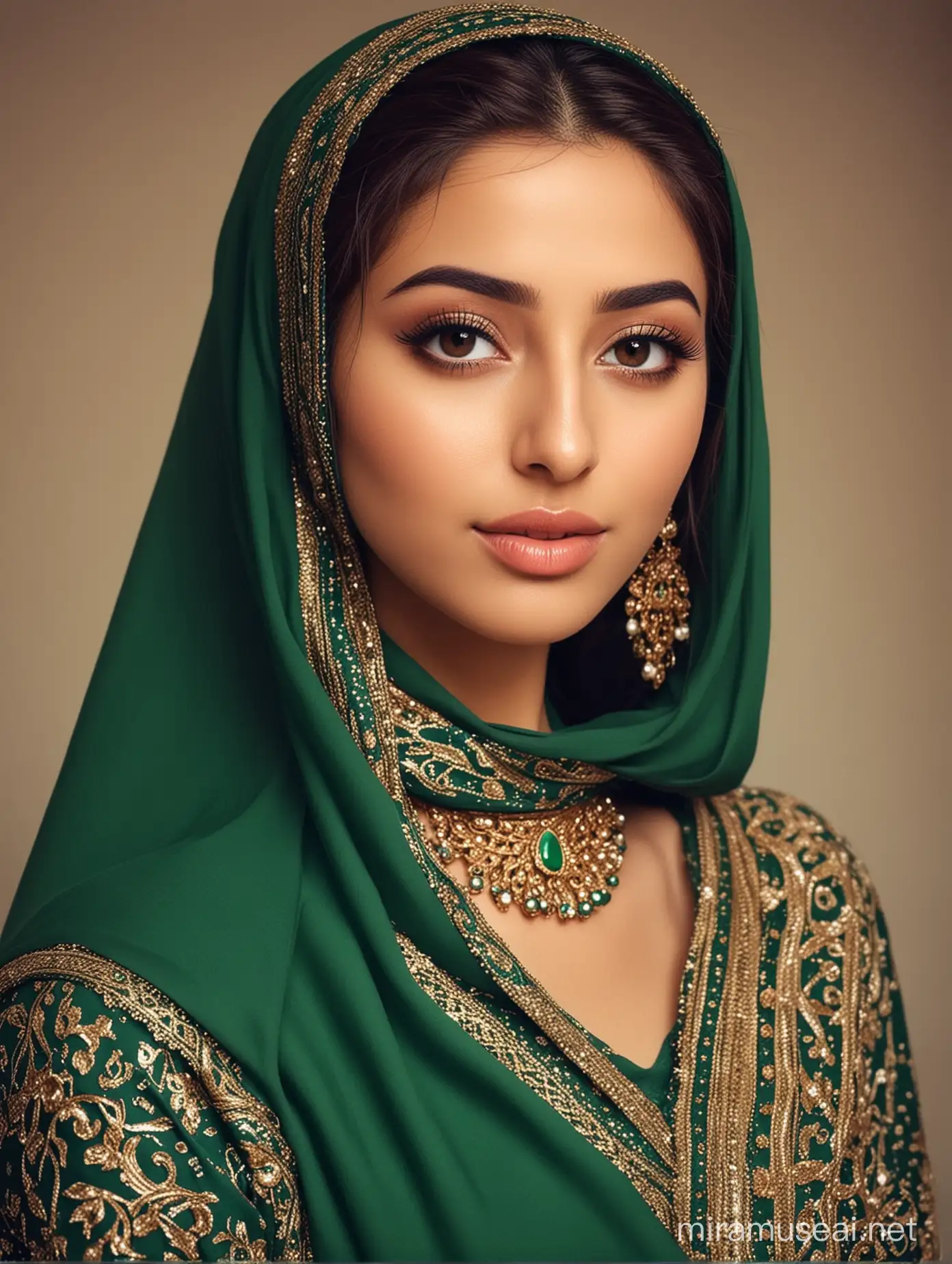 Stunning Kuwaiti Woman in Elegant Green Royal Hijab