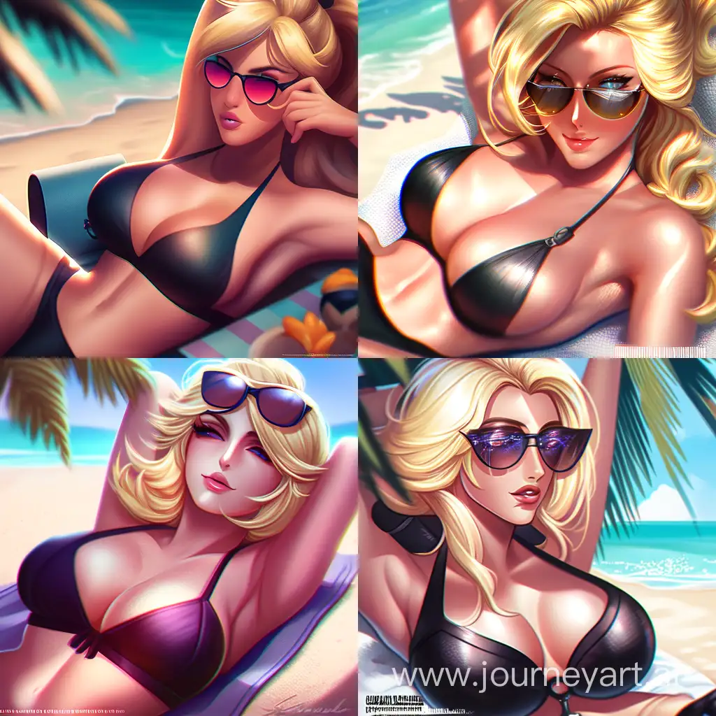 Sultry-Blonde-Basks-in-Tropical-Paradise-Beach-Glamour-with-Sunglasses-and-Black-Bikini