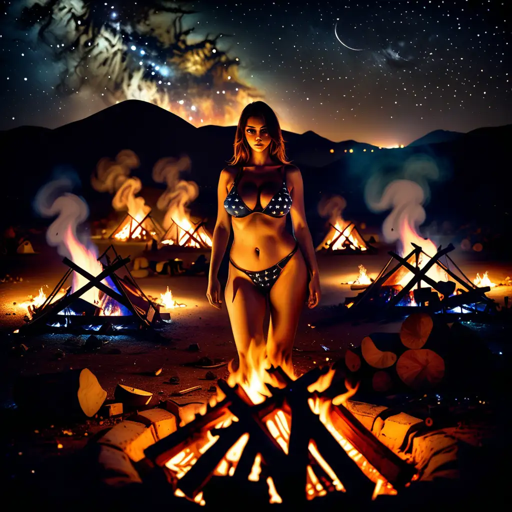 Seductive Desert Night Enchanting Campfire Gathering Under Starlit Sky