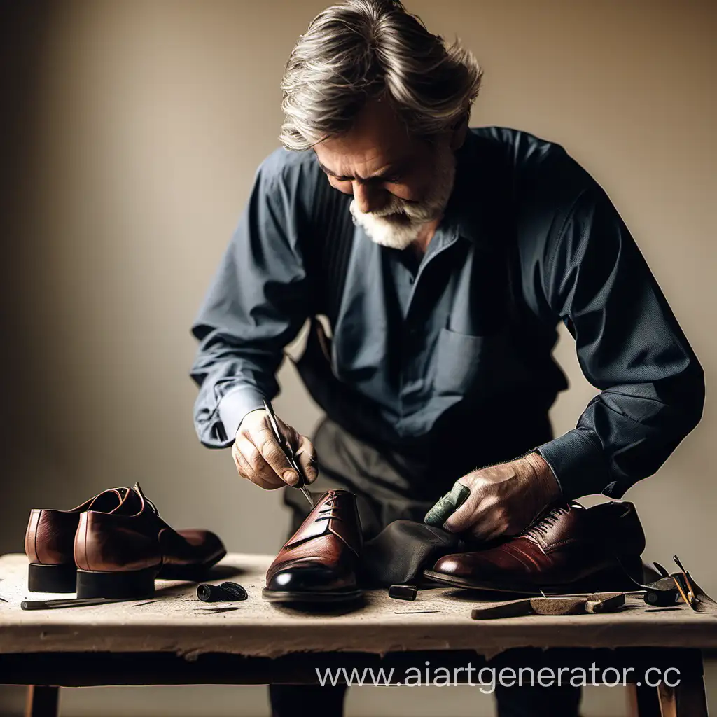 мужчина ремонтирует кожаную обувь 