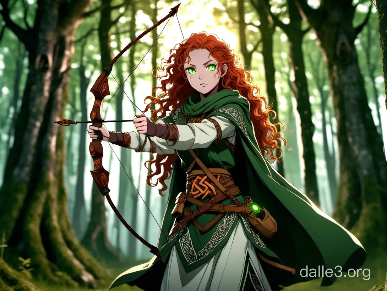 Celtic Archer Anime Girl amidst Enchanted Forest | Dalle3 AI