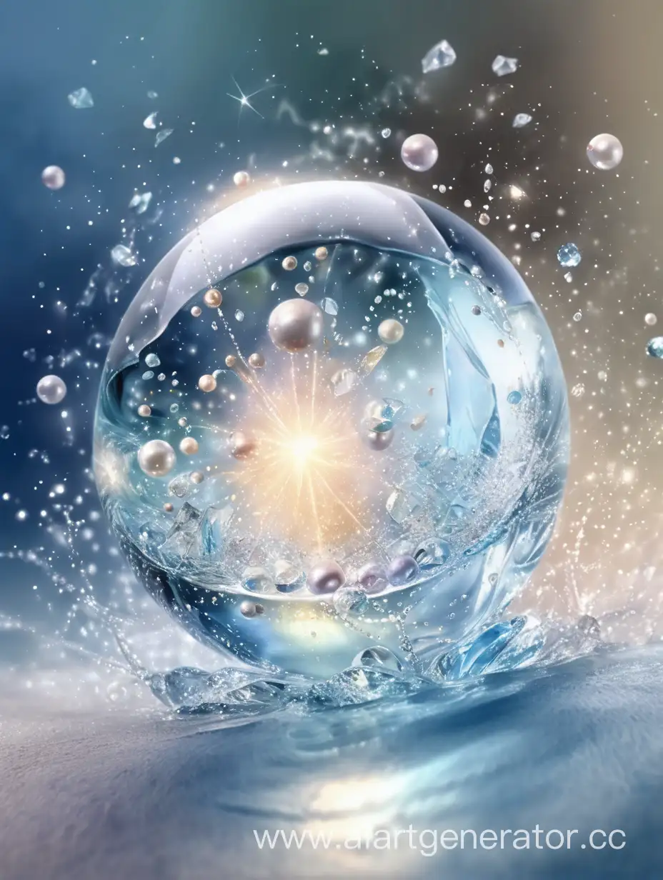 Soft-Watercolor-Painting-of-Transparent-Sphere-with-Pearls-and-Crystals