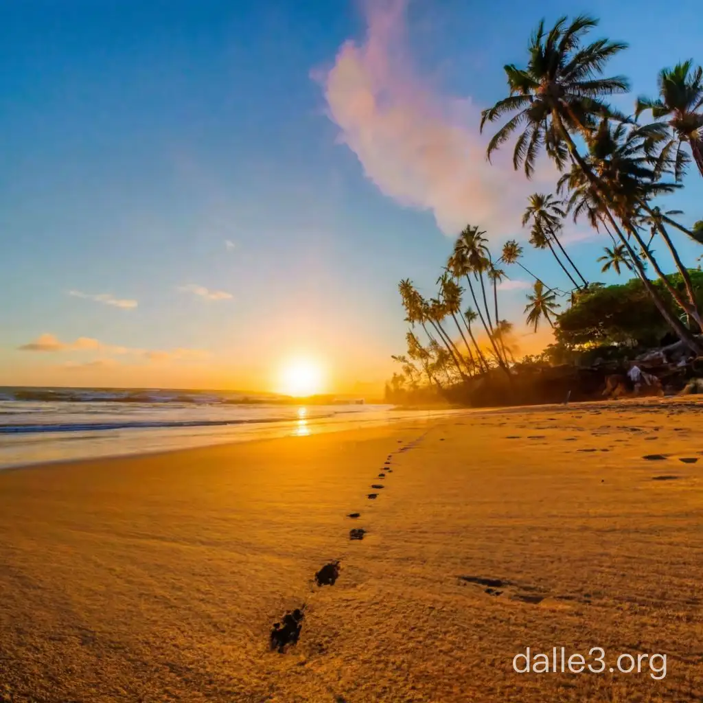 an ant, sea beach, sunrise, palms, smoke