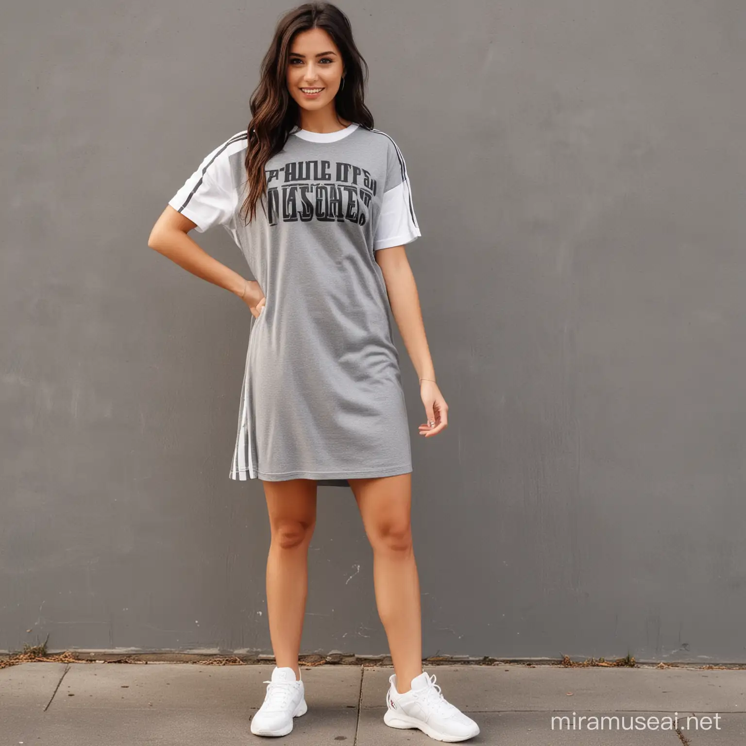 Young Woman in Casual Sporty TShirt Dress