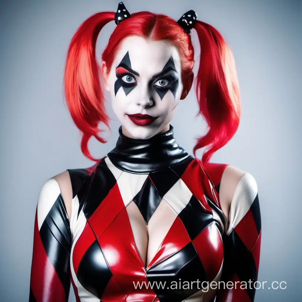 Latex-Harley-Quinn-Costume-Kind-Character-in-Black-and-Red-Harlequin-Attire