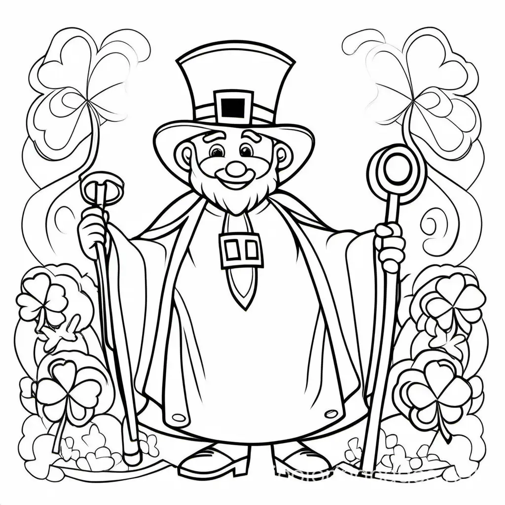 st patrick day, Coloring Page, black and white, line art, white background, Simplicity, Ample White Space. The background of the coloring page is plain white to make it easy for young children to color within the lines. The outlines of all the subjects are easy to distinguish, making it simple for kids to color without too much difficulty