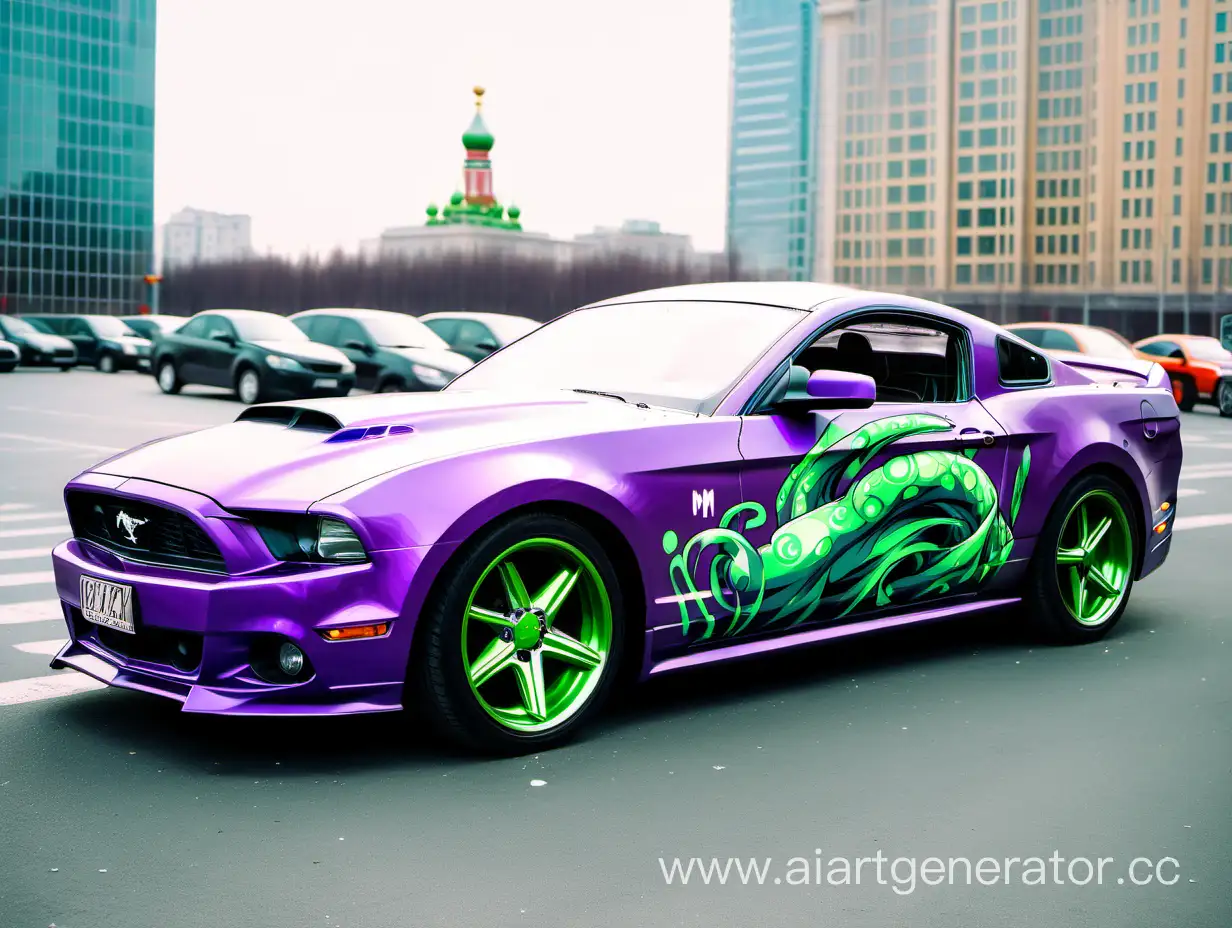 Colorful-AnimeStyled-Mustang-Amidst-Moscow-City-Skyscrapers