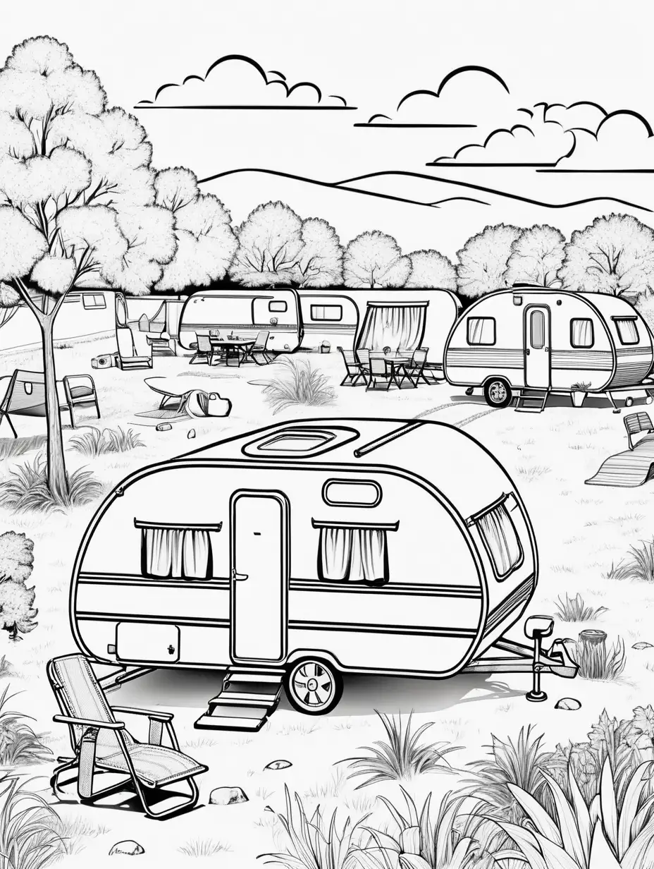 Tranquil Caravan Park Coloring Page for Relaxation and Creativity
