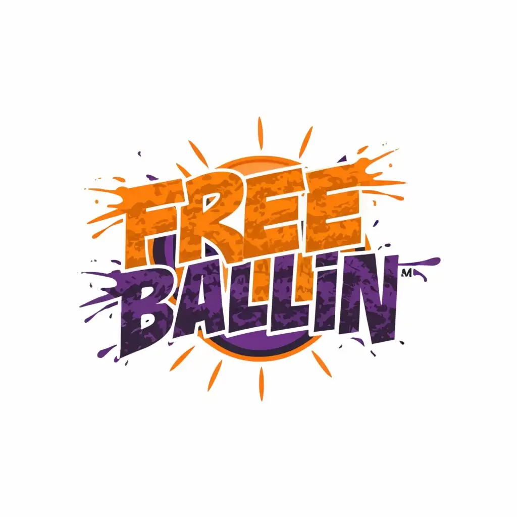 a logo design,with the text "Free Ballin", main symbol:softball, paint splatter, dark purple and orange, white background,Moderate,clear background