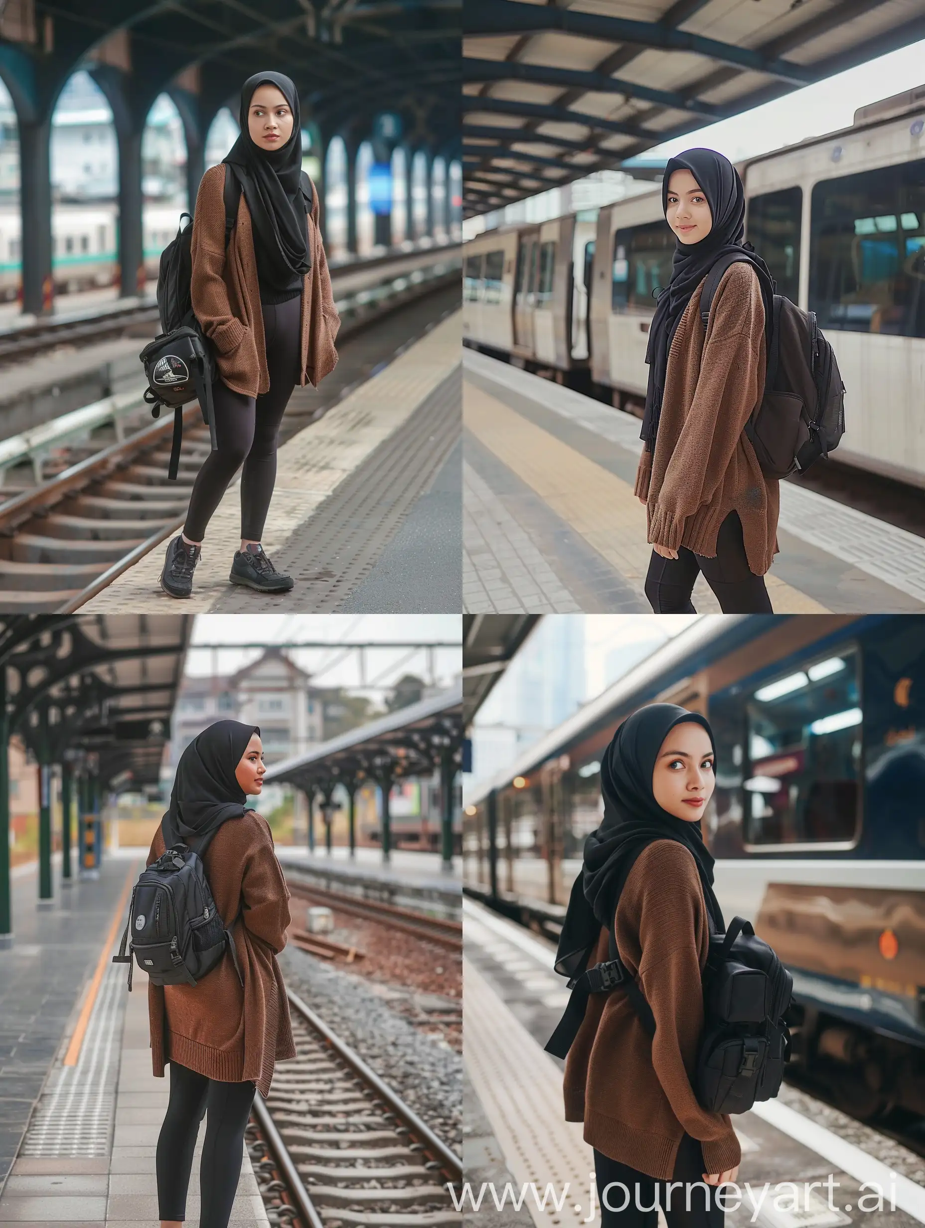 Indonesian-Woman-in-Hijab-at-Train-Station