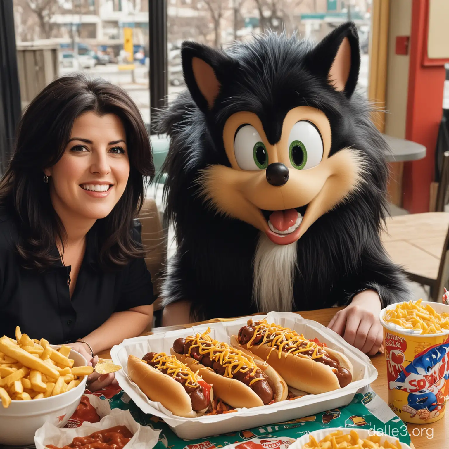 monica lewinsky eating chili dogs with sonic the hedgehog