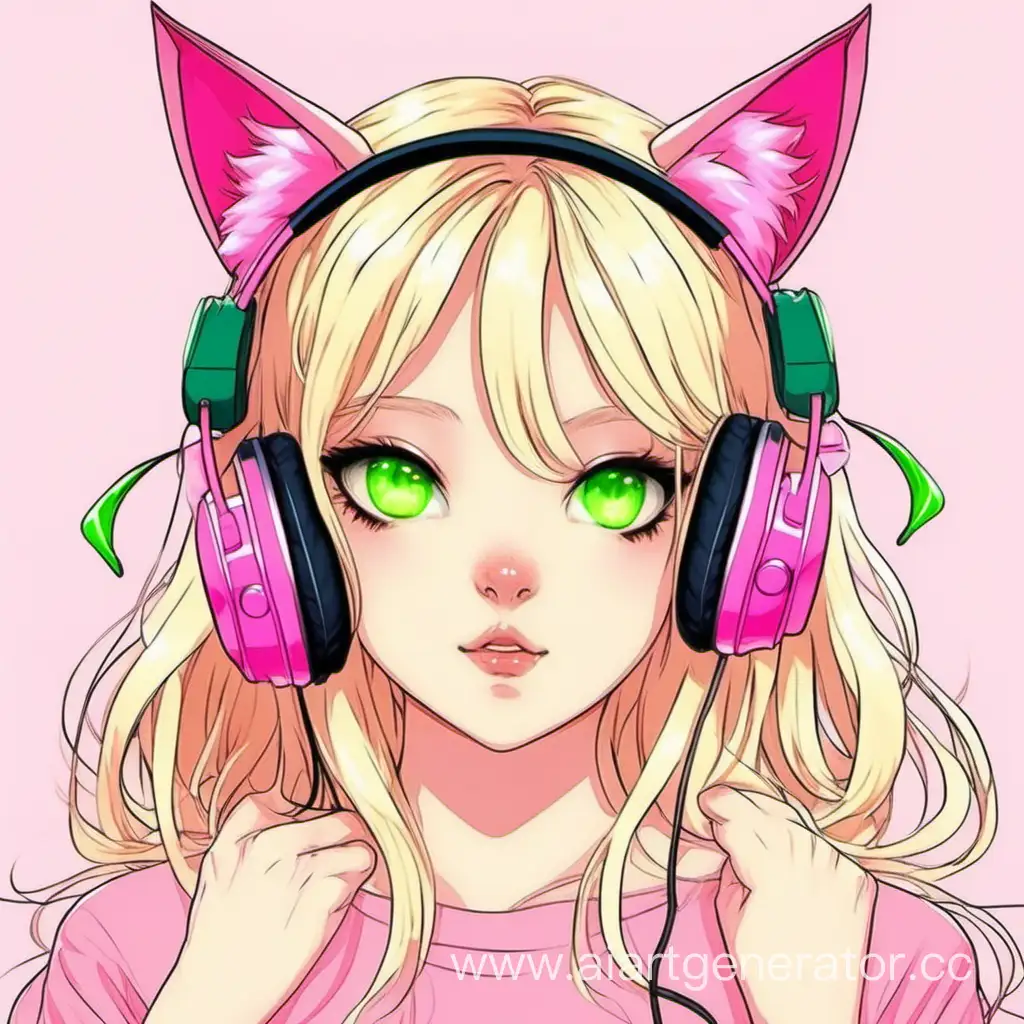 Adorable-GreenEyed-Blonde-Girl-with-Pink-Headphones-and-Cat-Ears