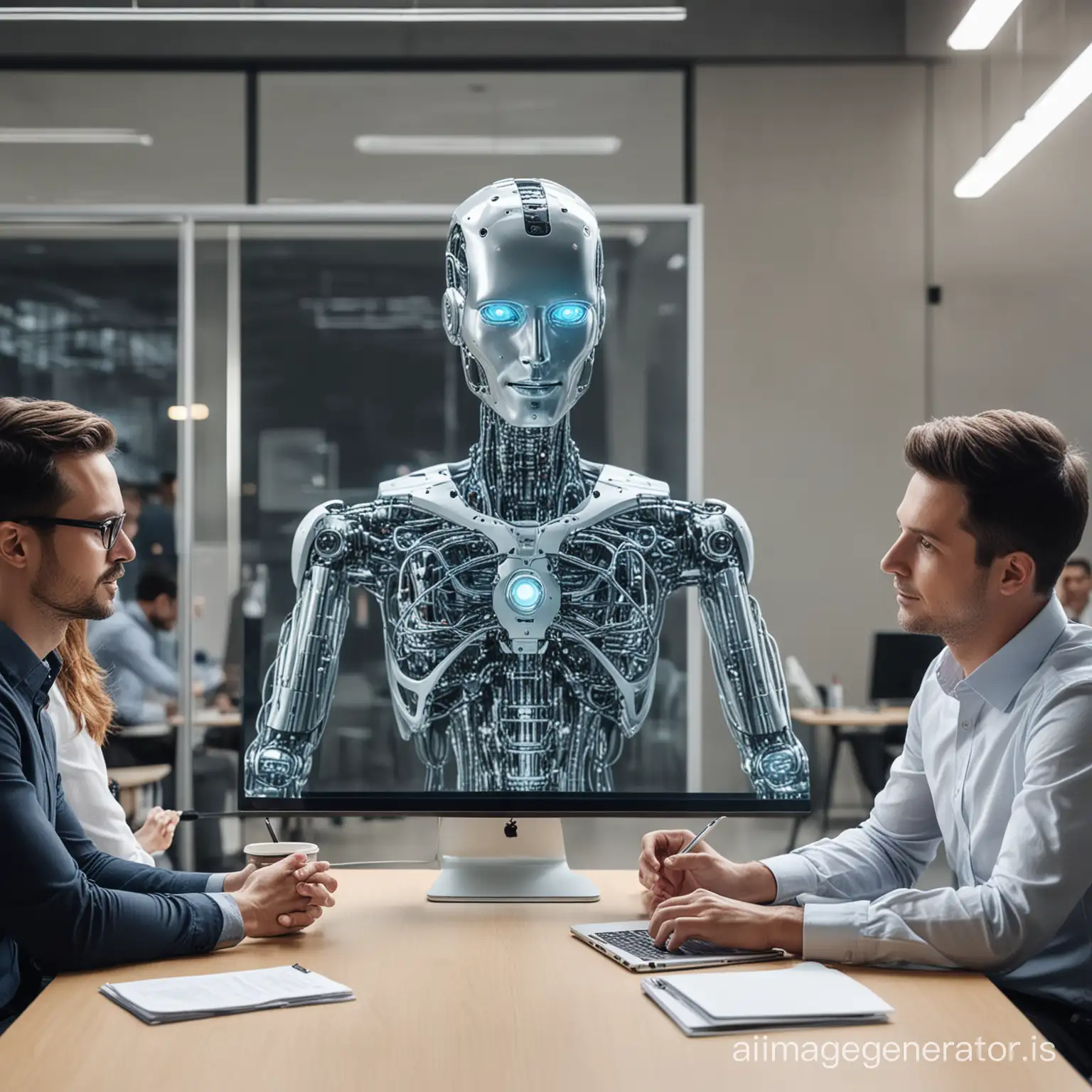 an image of people discussing AI at work